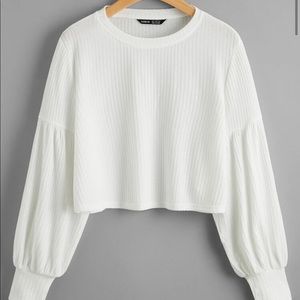 A6 - 348 Shein white rib knit balloon sleeve crop top